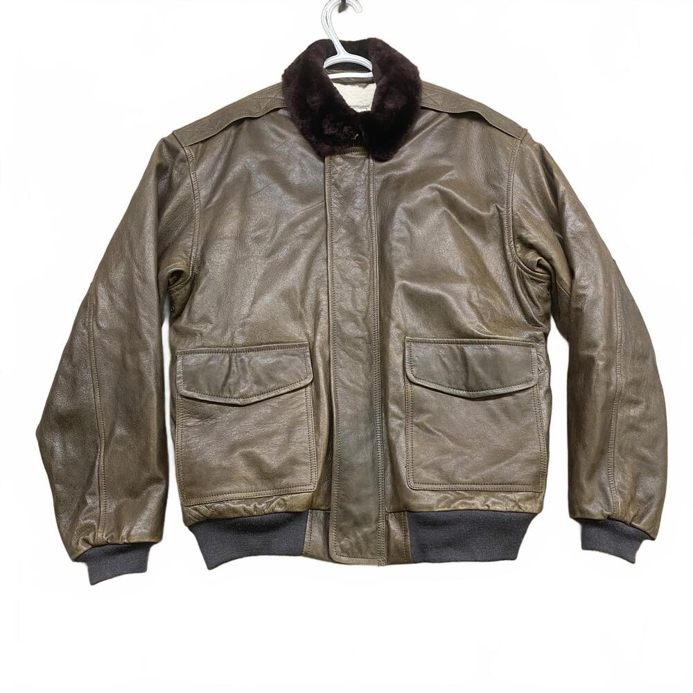 VTG LL Bean Goatskin Flight Bomber Jacket Mens L Shearling Collar OMG51